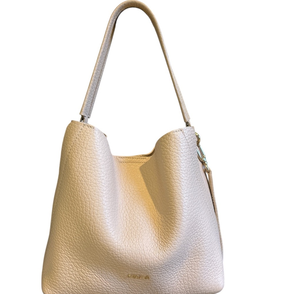 Furla light beige pink grained   “Grace” Leather medium  Hobo Shoulder Bag